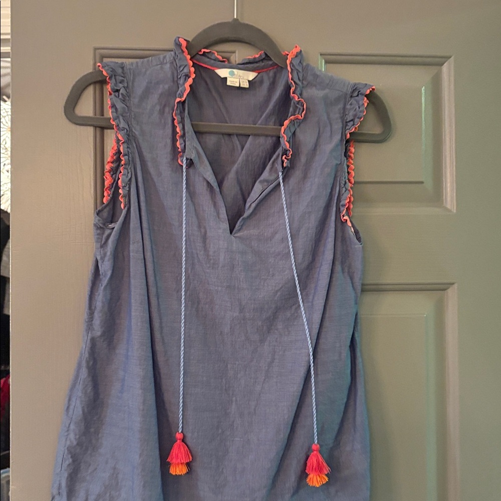 Boden Navy Top with Coral Trim